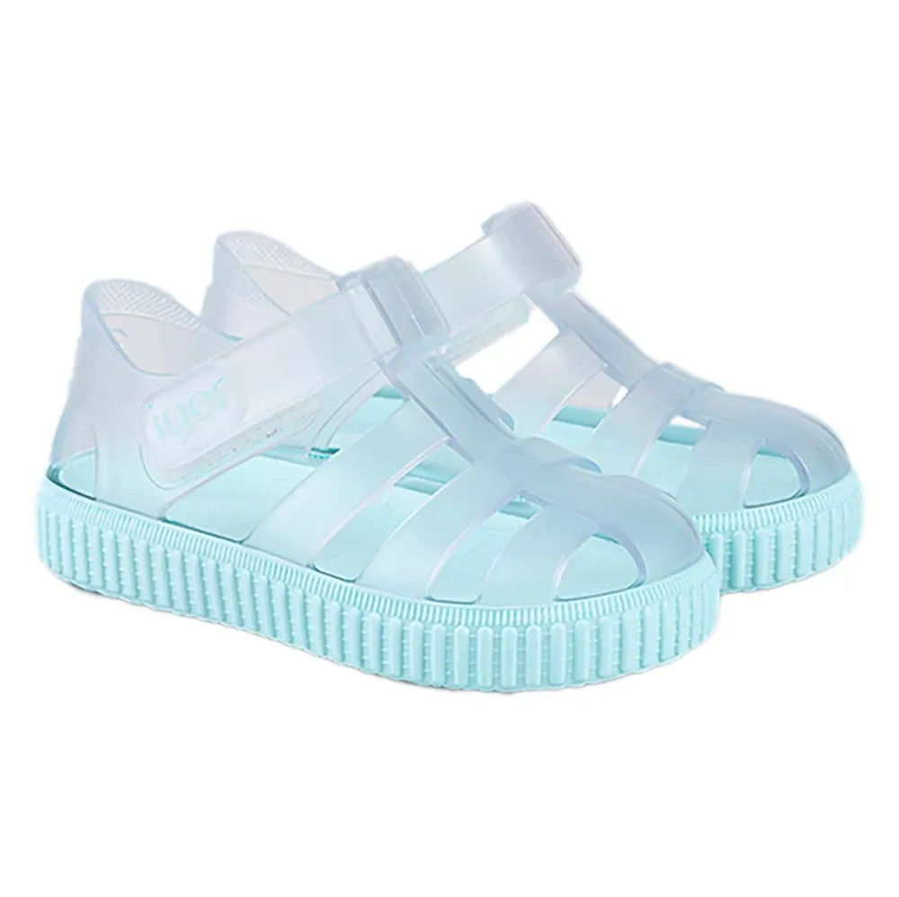 Igor Jellies Nico Cristal Sandal Aquamarine Blue/Green Sole and Clear Upper