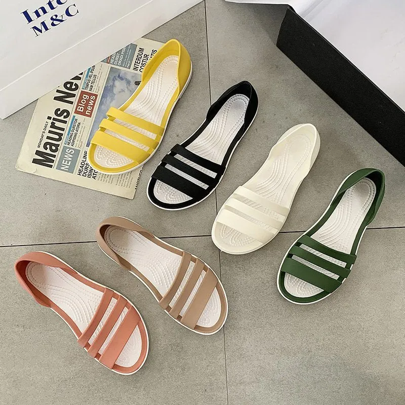 Joskaa Women Summer Flat Sandals 2024 Open-Toed Slides Slippers Candy Color Casual Beach Outdoot Female Ladies Jelly Shoes