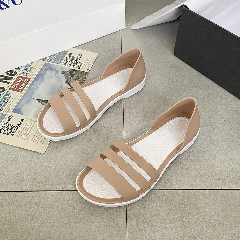 Joskaa Women Summer Flat Sandals 2024 Open-Toed Slides Slippers Candy Color Casual Beach Outdoot Female Ladies Jelly Shoes