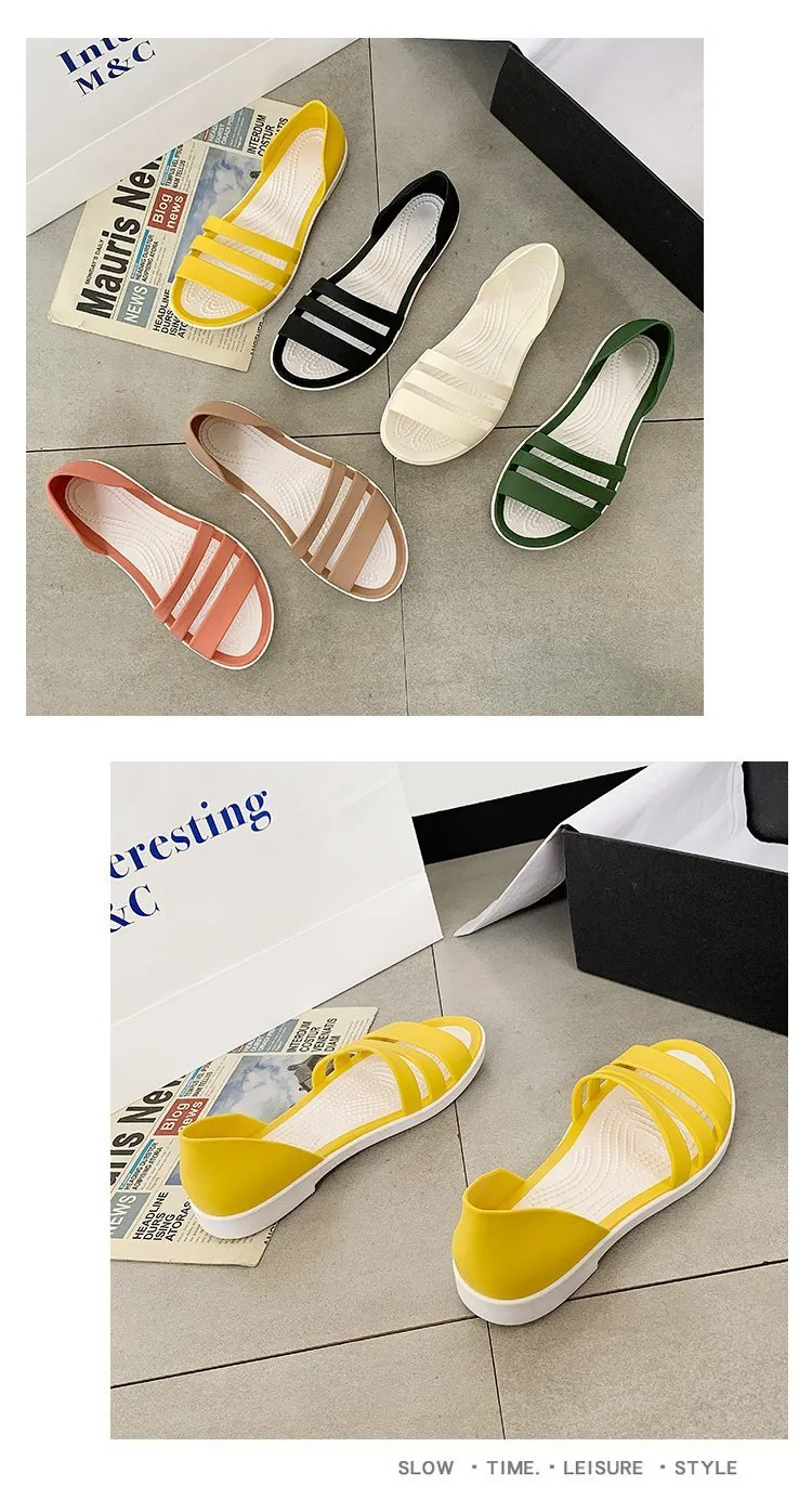 Joskaa Women Summer Flat Sandals 2024 Open-Toed Slides Slippers Candy Color Casual Beach Outdoot Female Ladies Jelly Shoes