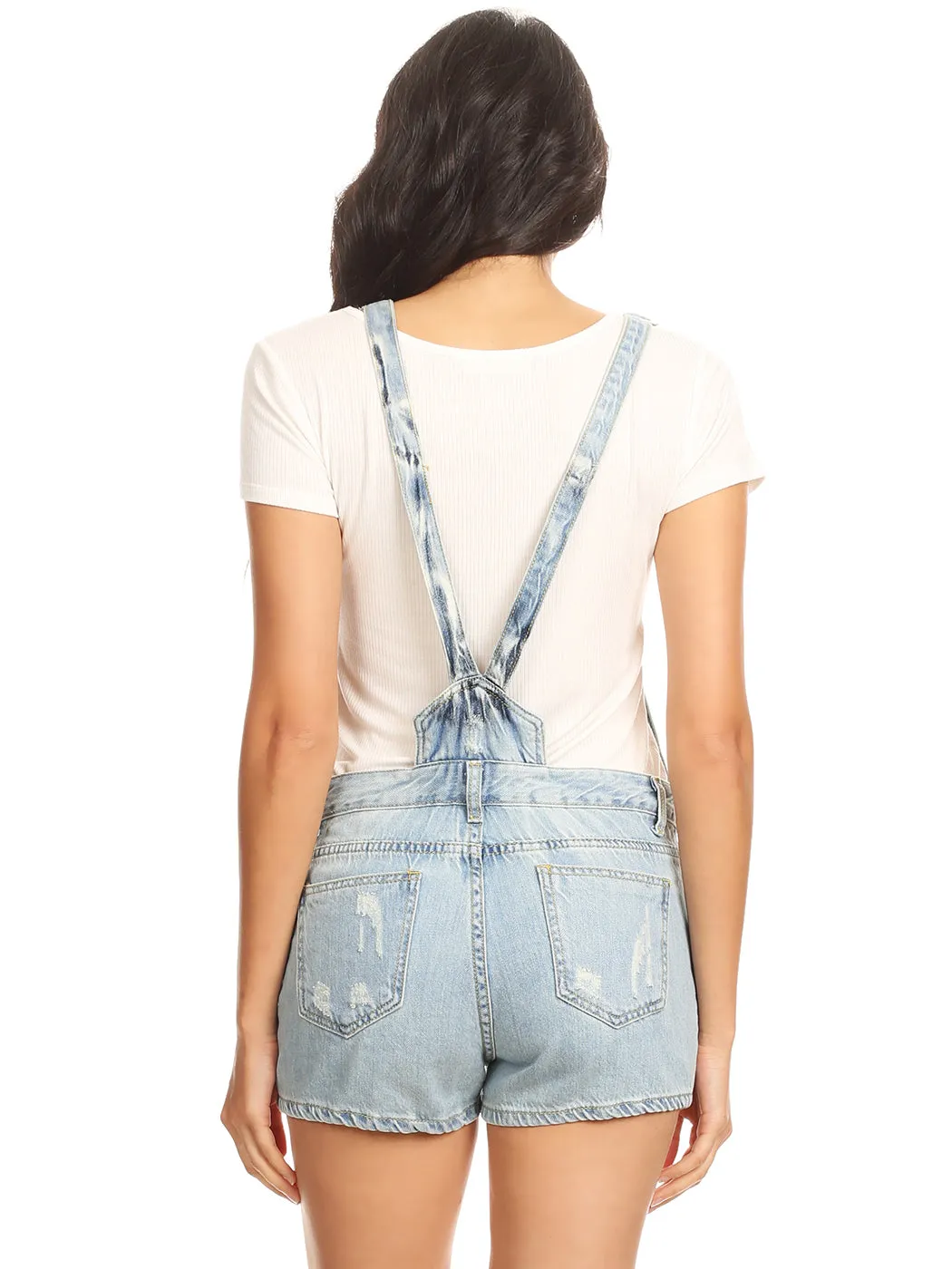 Juniors Laid-Back Chic Distressed Shortall Denim Overall Jean Shorts, Blue, X-Small