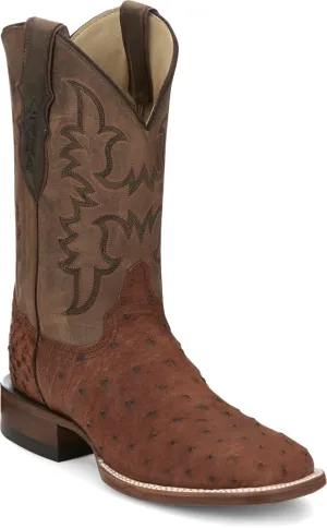 Justin Belmont Men's Wild Brandy Full Quill Ostrich Broad Square Toe Boots