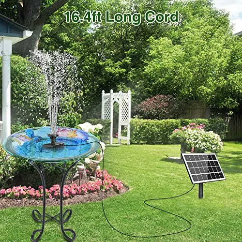 Jutai Solar Fountain Kit Glass Panel 3.5W with 2000mAH Battery Backup, DIY Solar Water Pump with Sucker and Stake, Solar Fountain Pump for Bird Bath, Water Feature,Pond, Outdoor, 16.4ft Power Cord