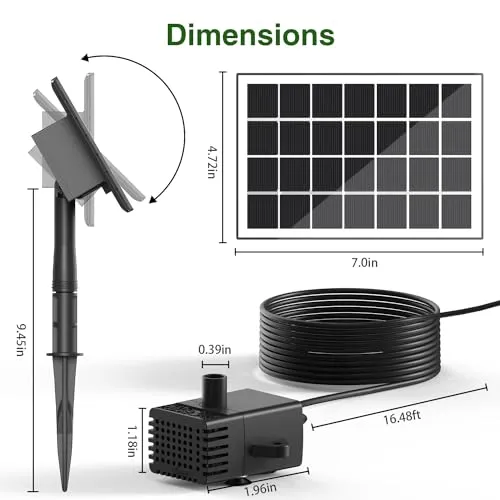 Jutai Solar Fountain Kit Glass Panel 3.5W with 2000mAH Battery Backup, DIY Solar Water Pump with Sucker and Stake, Solar Fountain Pump for Bird Bath, Water Feature,Pond, Outdoor, 16.4ft Power Cord