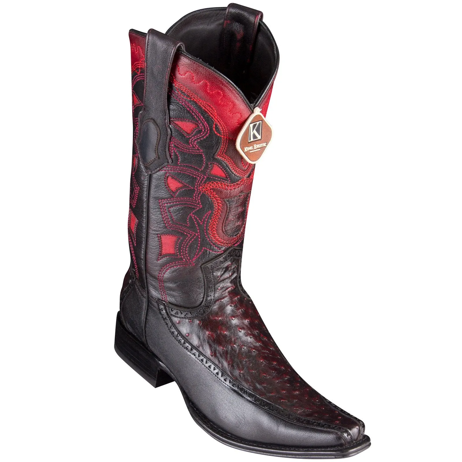 King Exotic Men's Ostrich Black Cherry Cowboy Boots - H76 European Toe