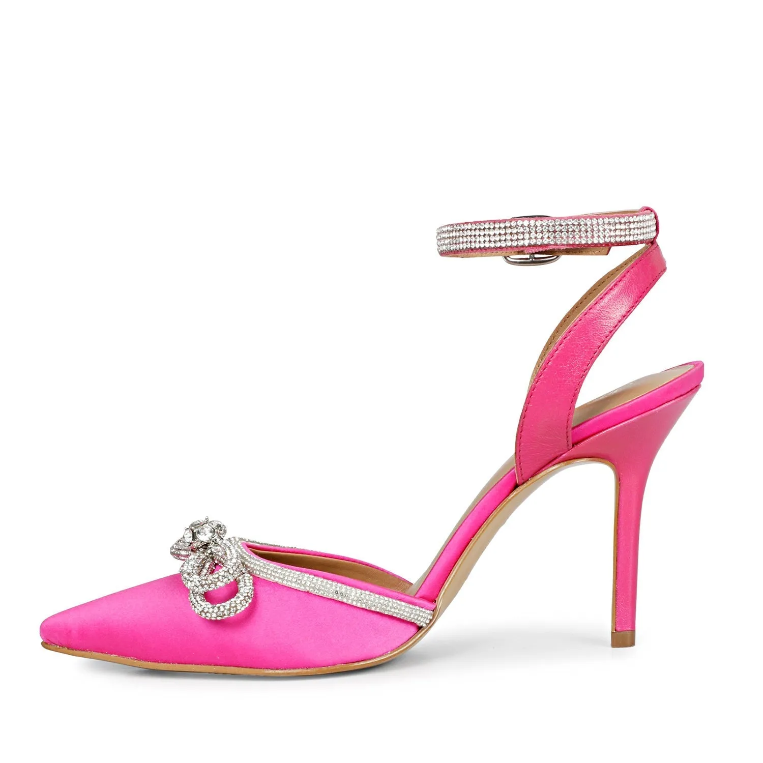 Kylie Silver Crystal Bow Hot Pink Leather Pumps