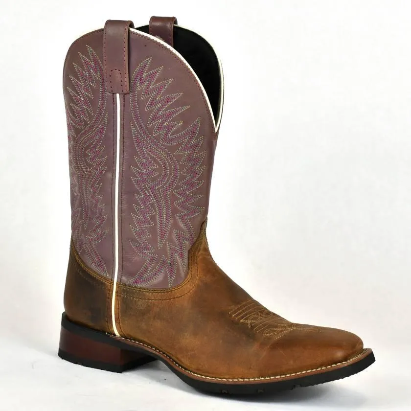 Laredo Roper Cowboy Boot-Brown Leather with Mauve Shaft 3-49