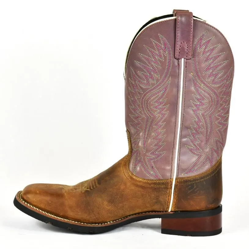 Laredo Roper Cowboy Boot-Brown Leather with Mauve Shaft 3-49