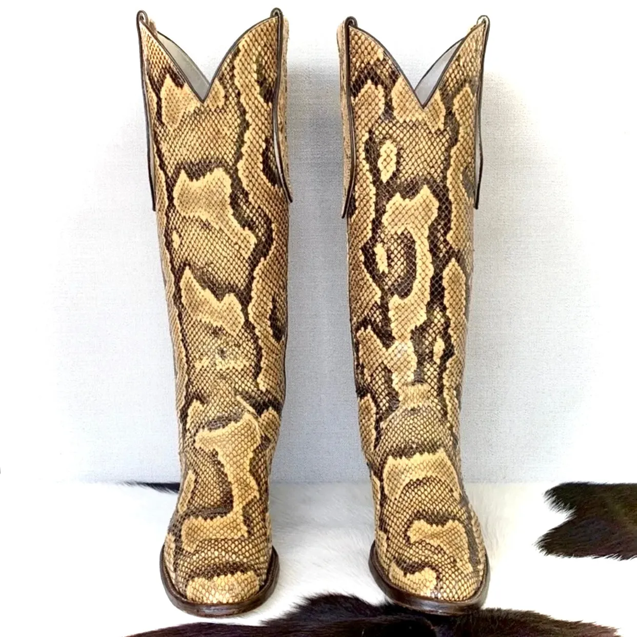 LARRY MAHAN Vintage Python Snakeskin Exotic Tall Knee High Cowboy Western Boots