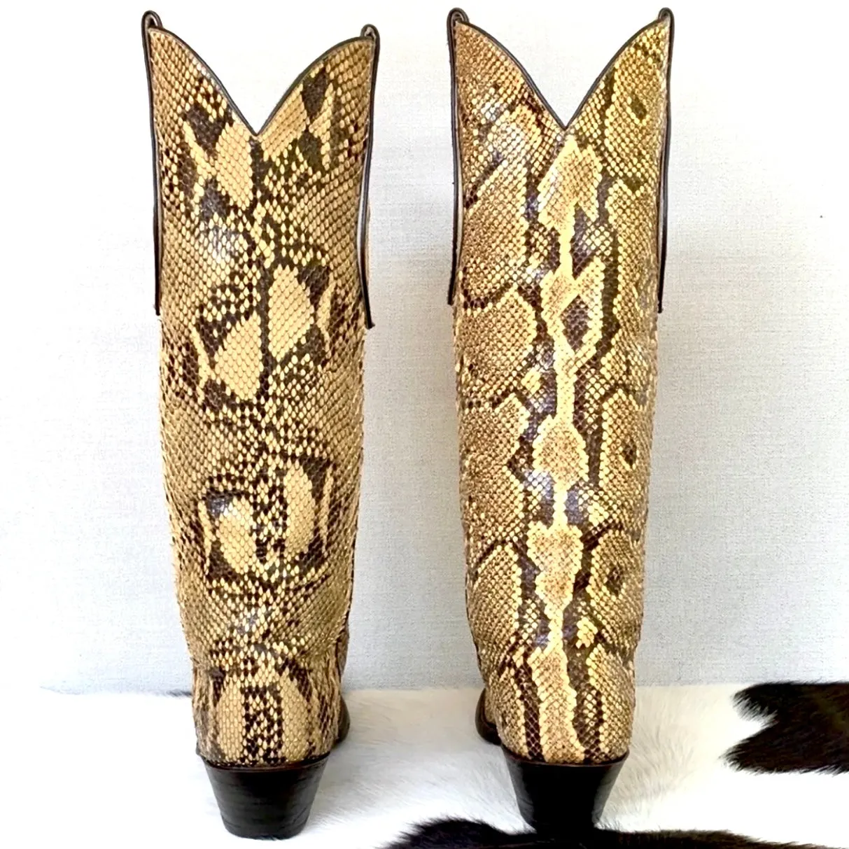 LARRY MAHAN Vintage Python Snakeskin Exotic Tall Knee High Cowboy Western Boots