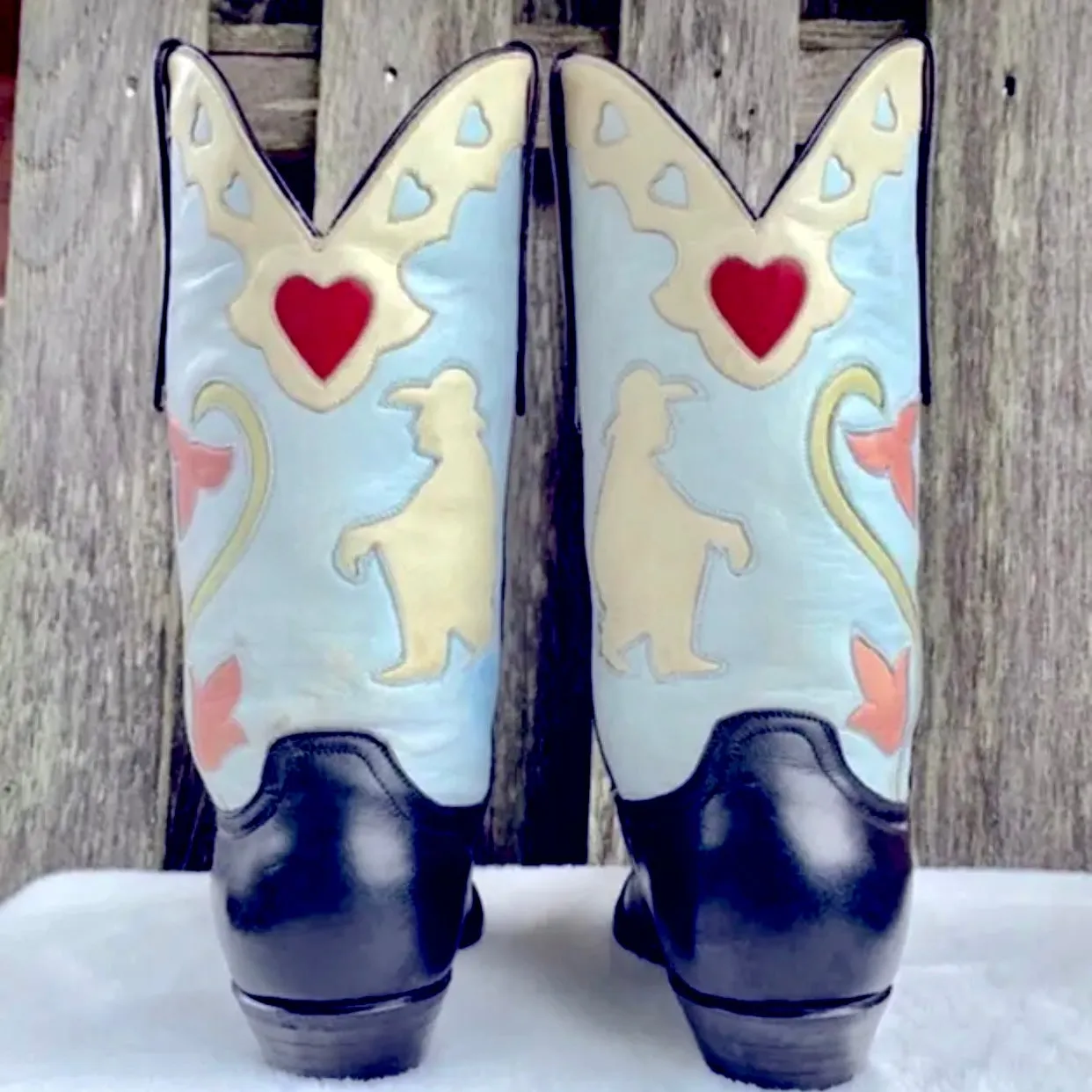 LARRY MAHAN Vintage Thinking Cowboy Heart Floral Cowgirl Western Boots