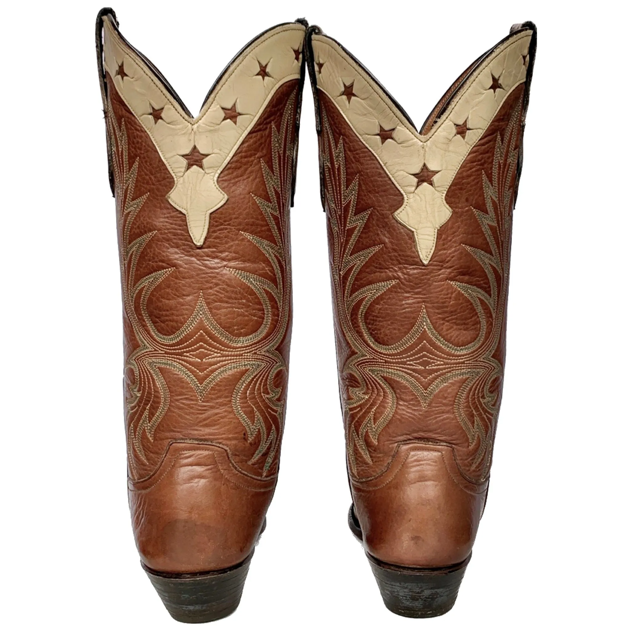 LARRY MAHAN Vintage USA Star Tall Brown Leather Cowgirl Western Boots