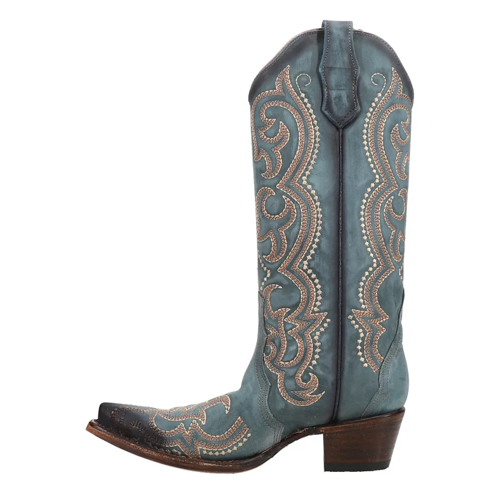 LD Blue Jean Embroidered and Triad Gradient Snip Toe Cowboy Boots