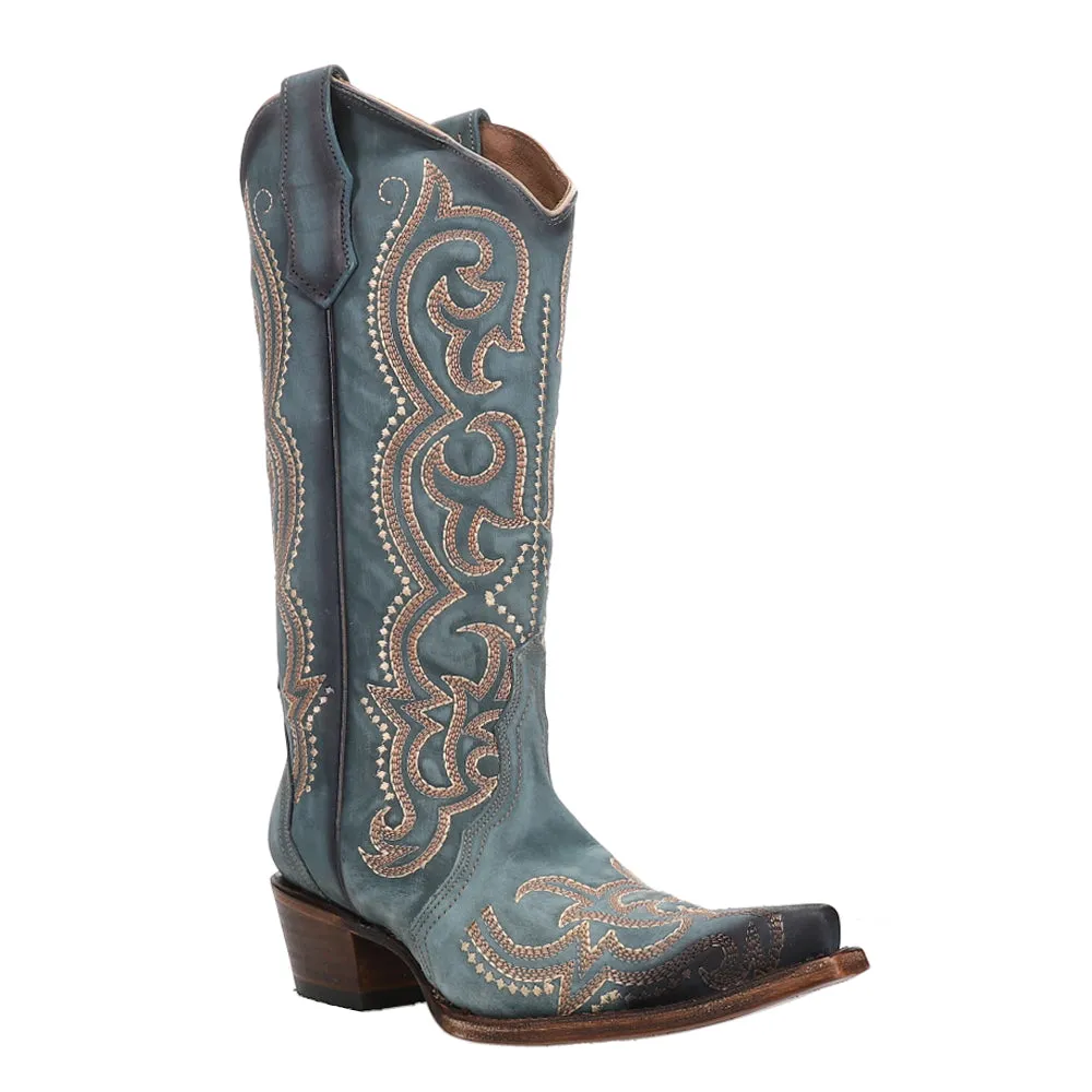 LD Blue Jean Embroidered and Triad Gradient Snip Toe Cowboy Boots