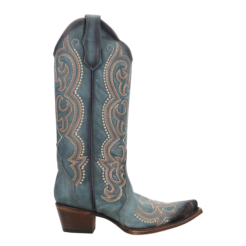 LD Blue Jean Embroidered and Triad Gradient Snip Toe Cowboy Boots