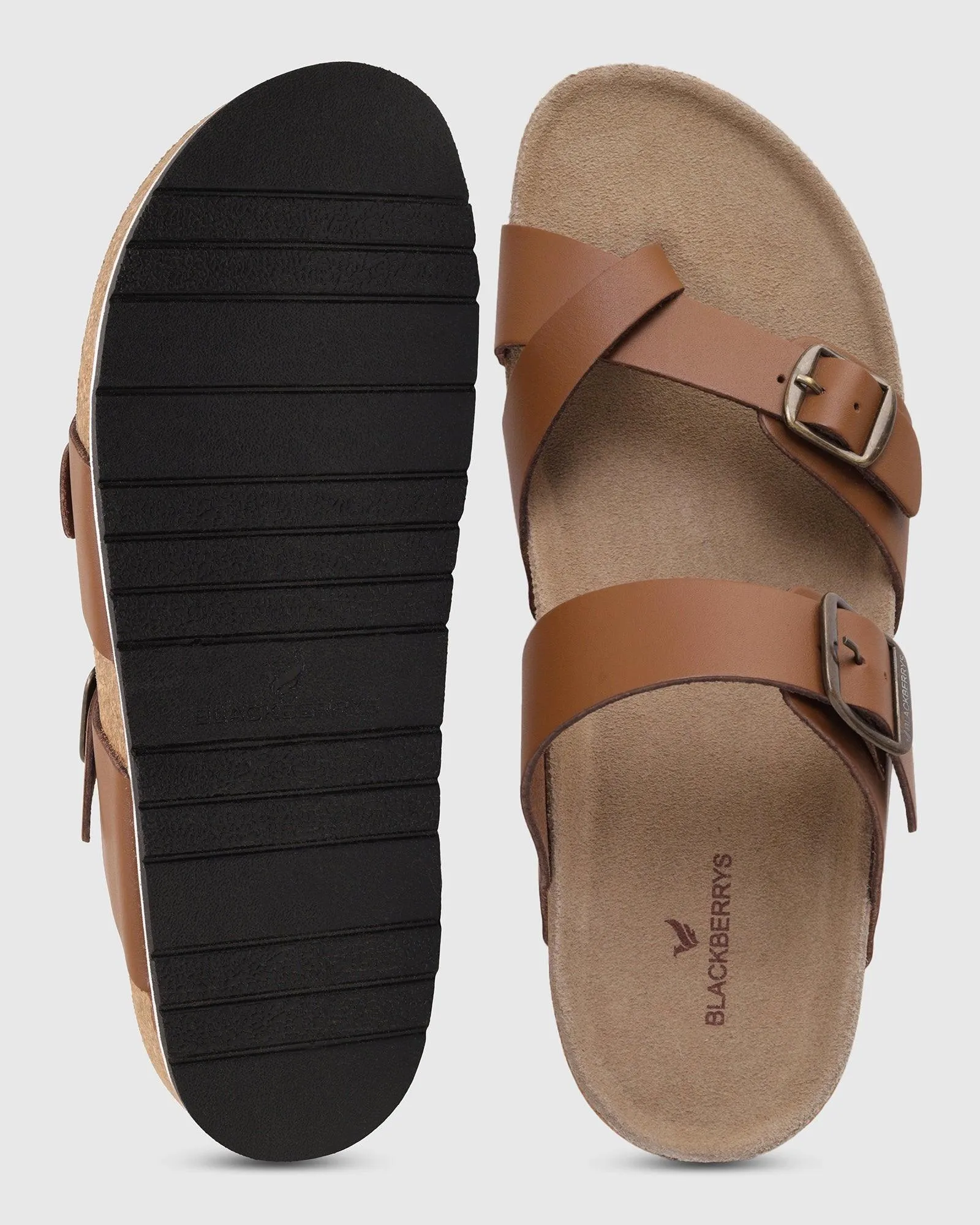 Leather Tan Solid Sandals - Sole