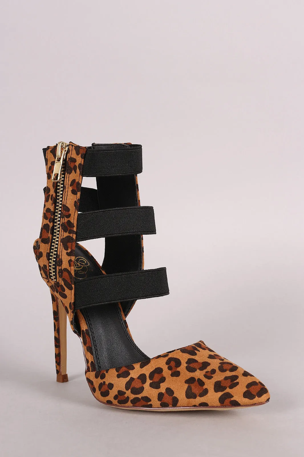 Leopard Elasticized Caged Pointy Toe Pump