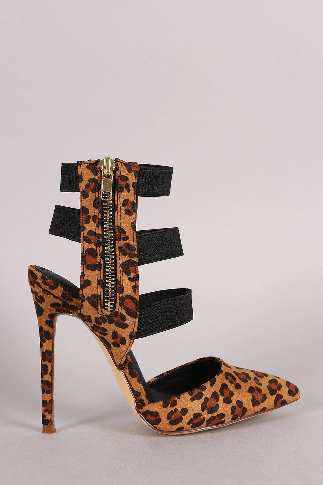 Leopard Elasticized Caged Pointy Toe Pump