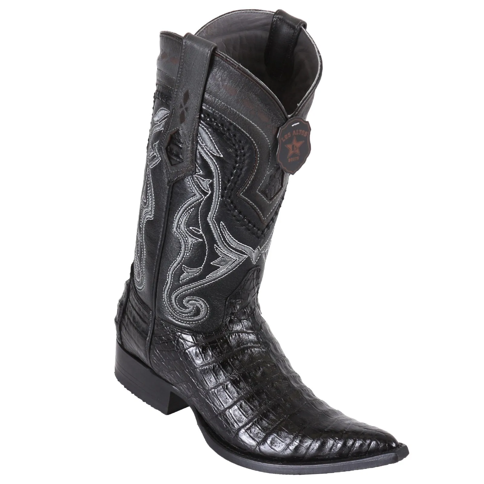 Los Altos Caiman Belly Black Pointed Toe Cowboy Boots