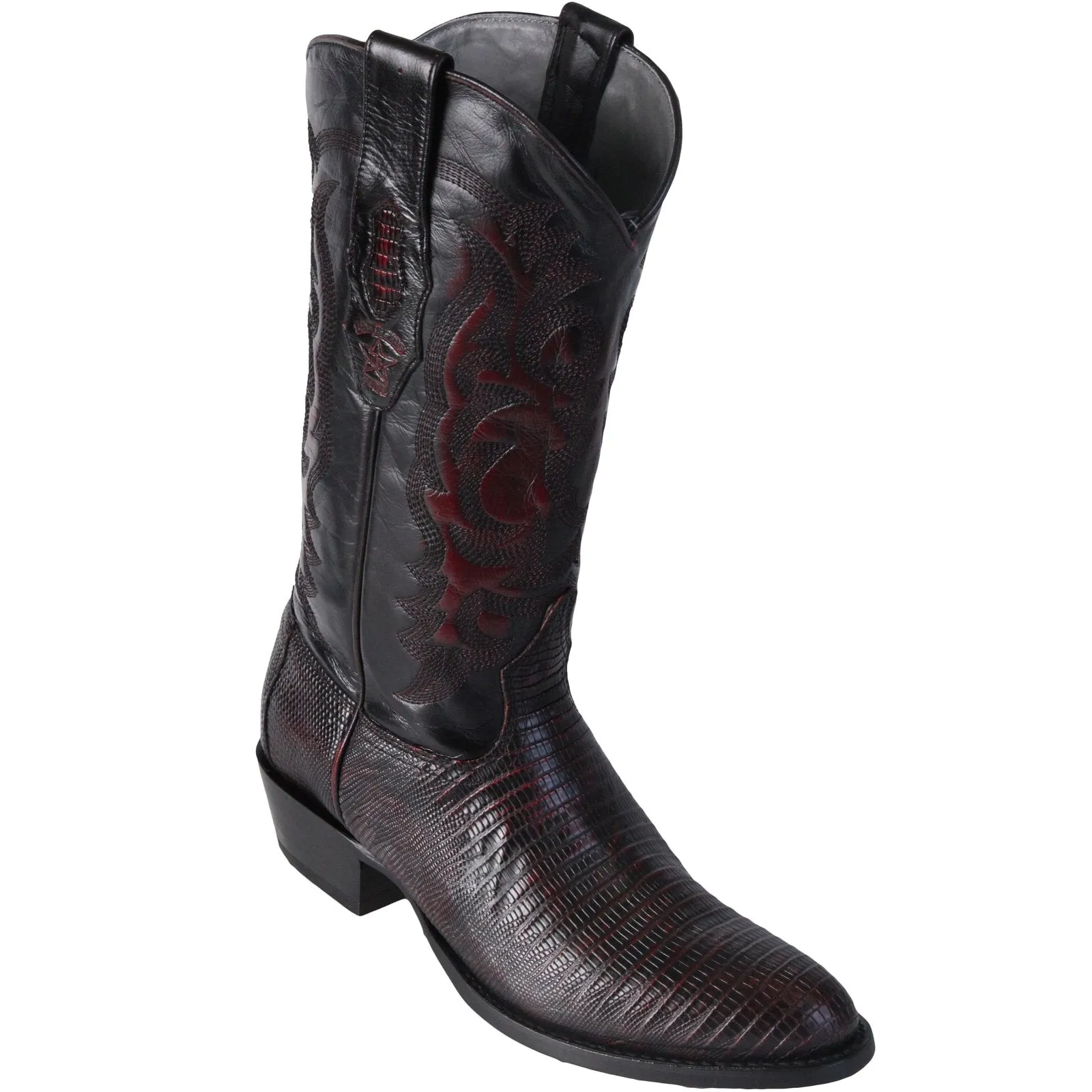 Los Altos Lizard Teju R-Toe Black Cherry Cowboy Boots