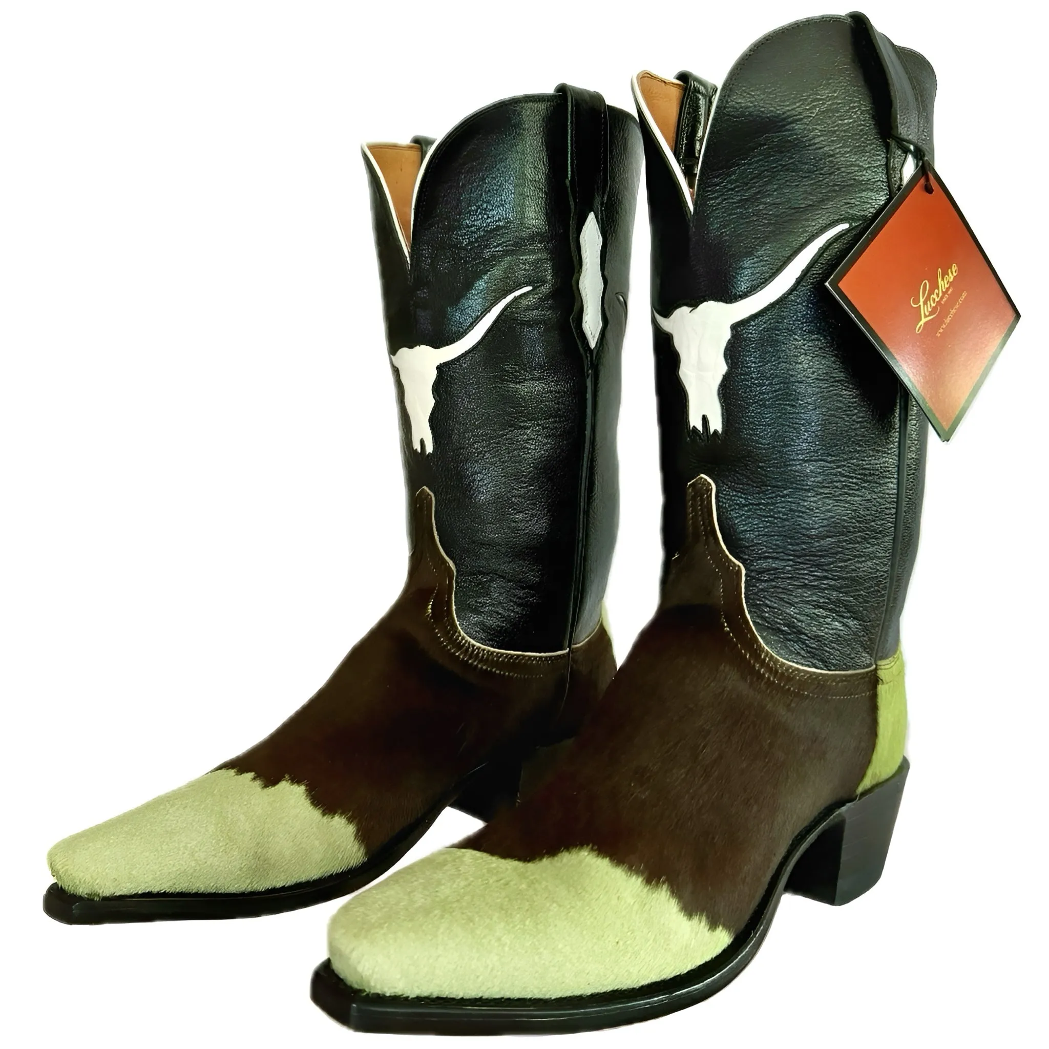 LUCCHESE Longhorn Cowhide Calf Hair On Hide Cowgirl Boots