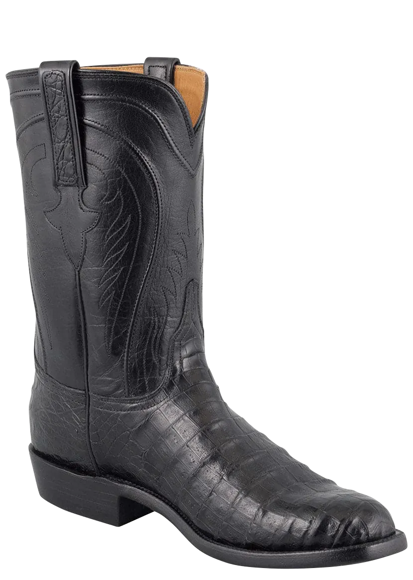 Lucchese Men's Caiman Belly Roper Boots - Black