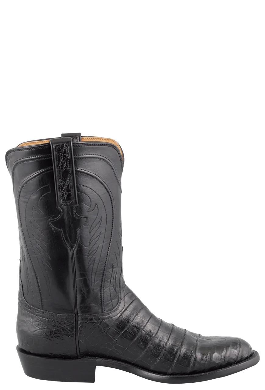 Lucchese Men's Caiman Belly Roper Boots - Black