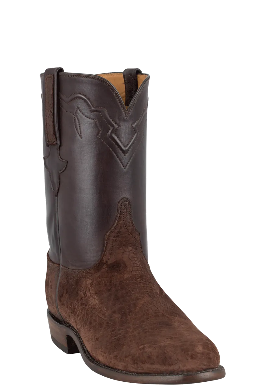 Lucchese Men's Hippo Leather Roper Boots- Chocolate