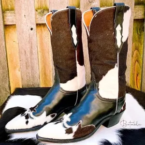 LUCCHESE Rare Cowhide Pony Calf Hair On Hide Cowgirl Cowboy Western Boots