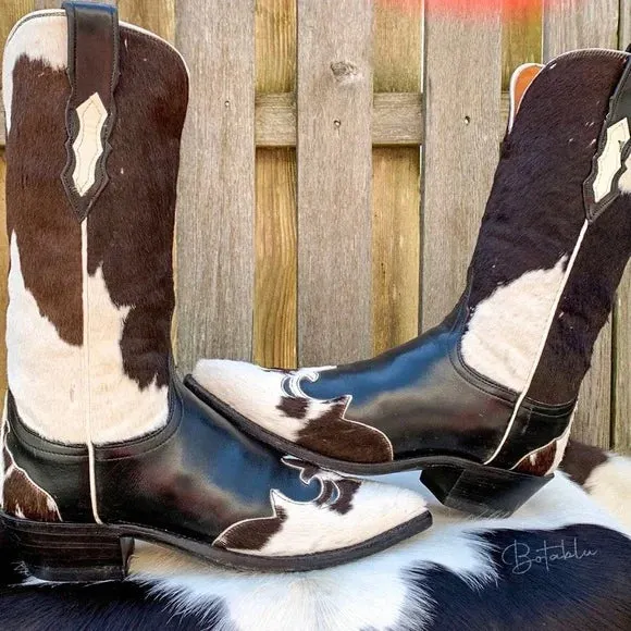 LUCCHESE Rare Cowhide Pony Calf Hair On Hide Cowgirl Cowboy Western Boots