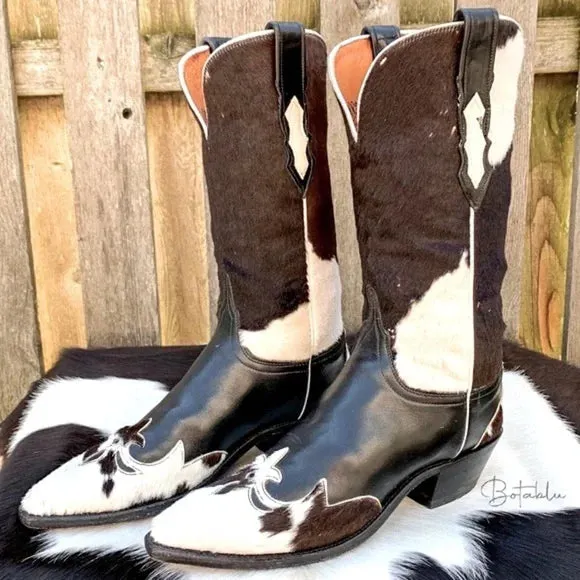 LUCCHESE Rare Cowhide Pony Calf Hair On Hide Cowgirl Cowboy Western Boots