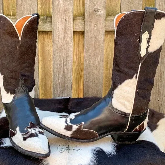 LUCCHESE Rare Cowhide Pony Calf Hair On Hide Cowgirl Cowboy Western Boots