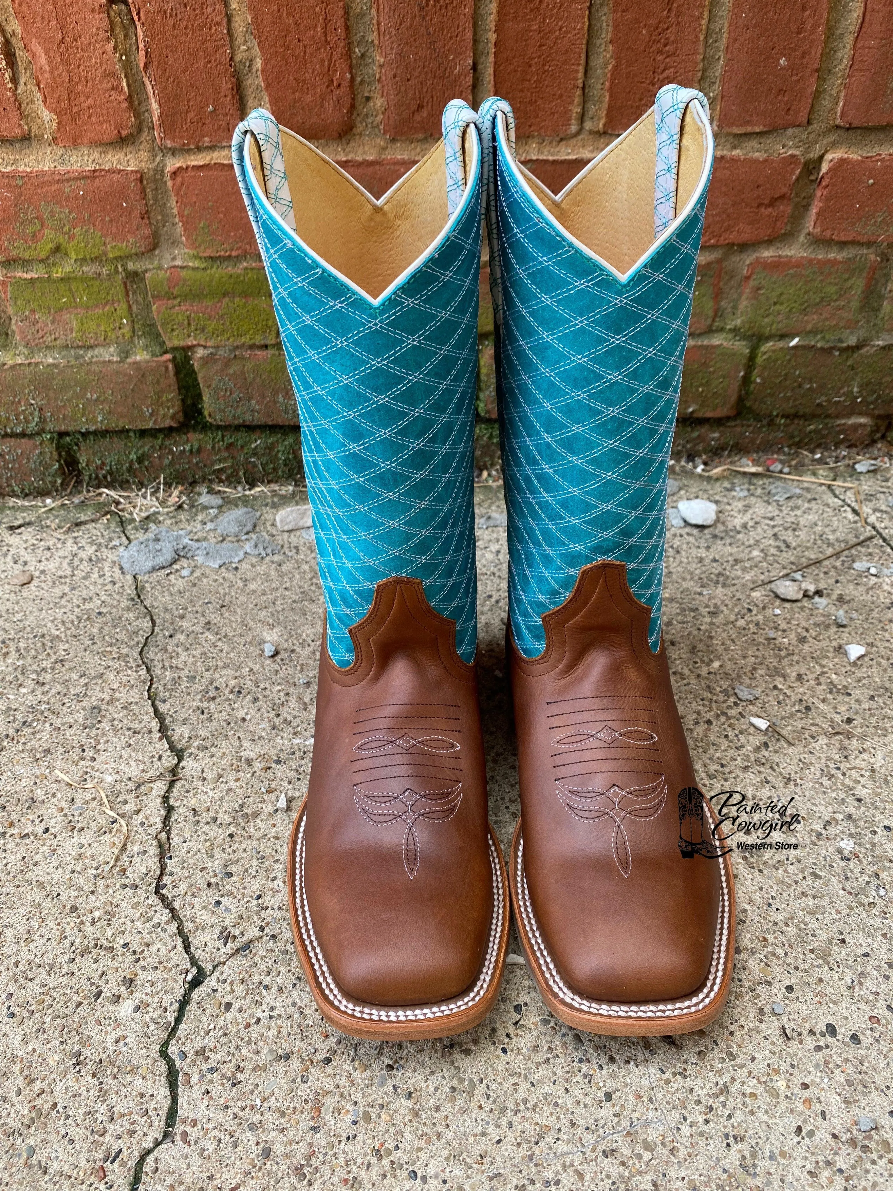 Macie Bean Girl’s Children Turquoise & Brown Square Toe Western Boots MK9159