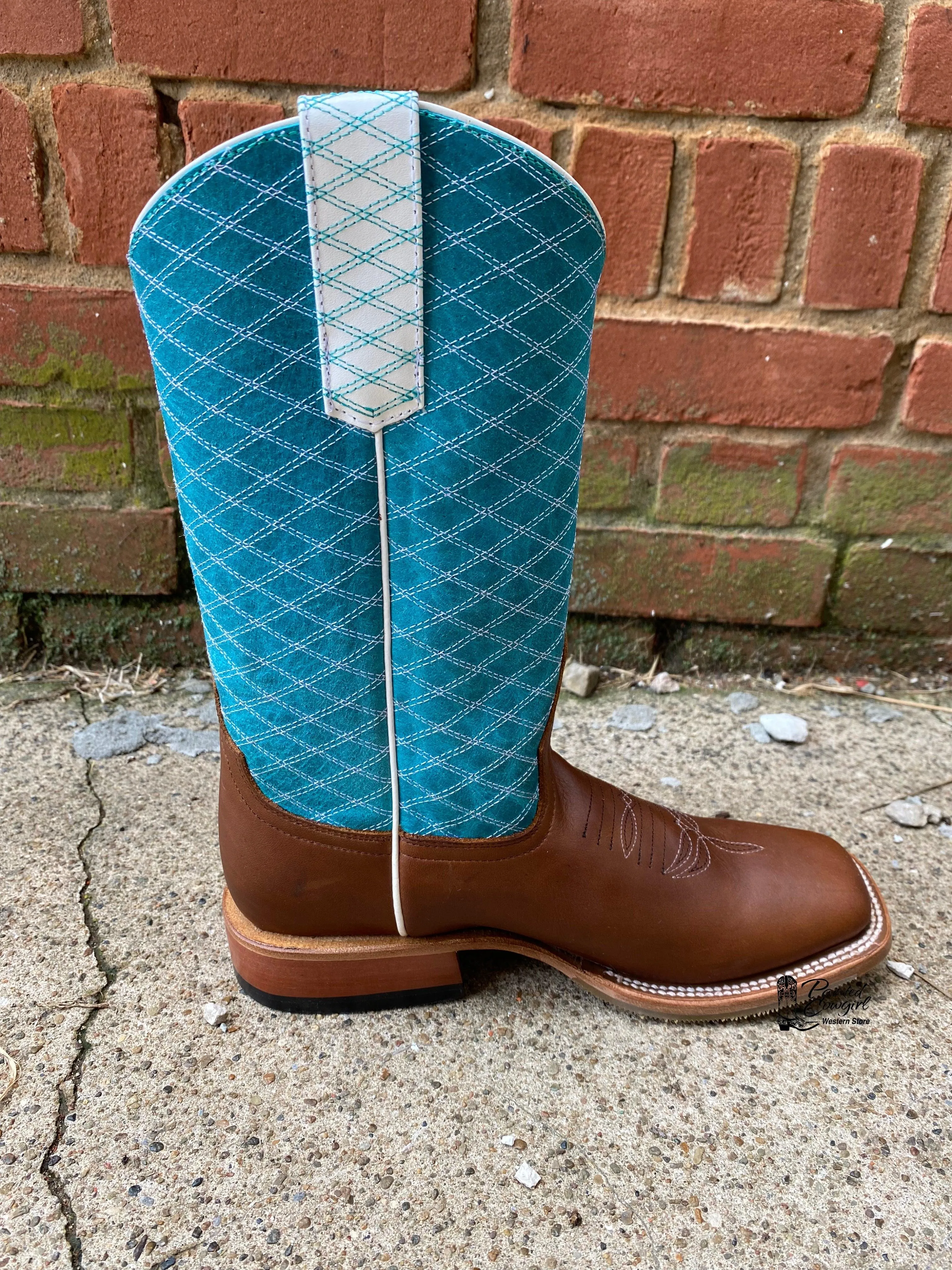 Macie Bean Girl’s Children Turquoise & Brown Square Toe Western Boots MK9159