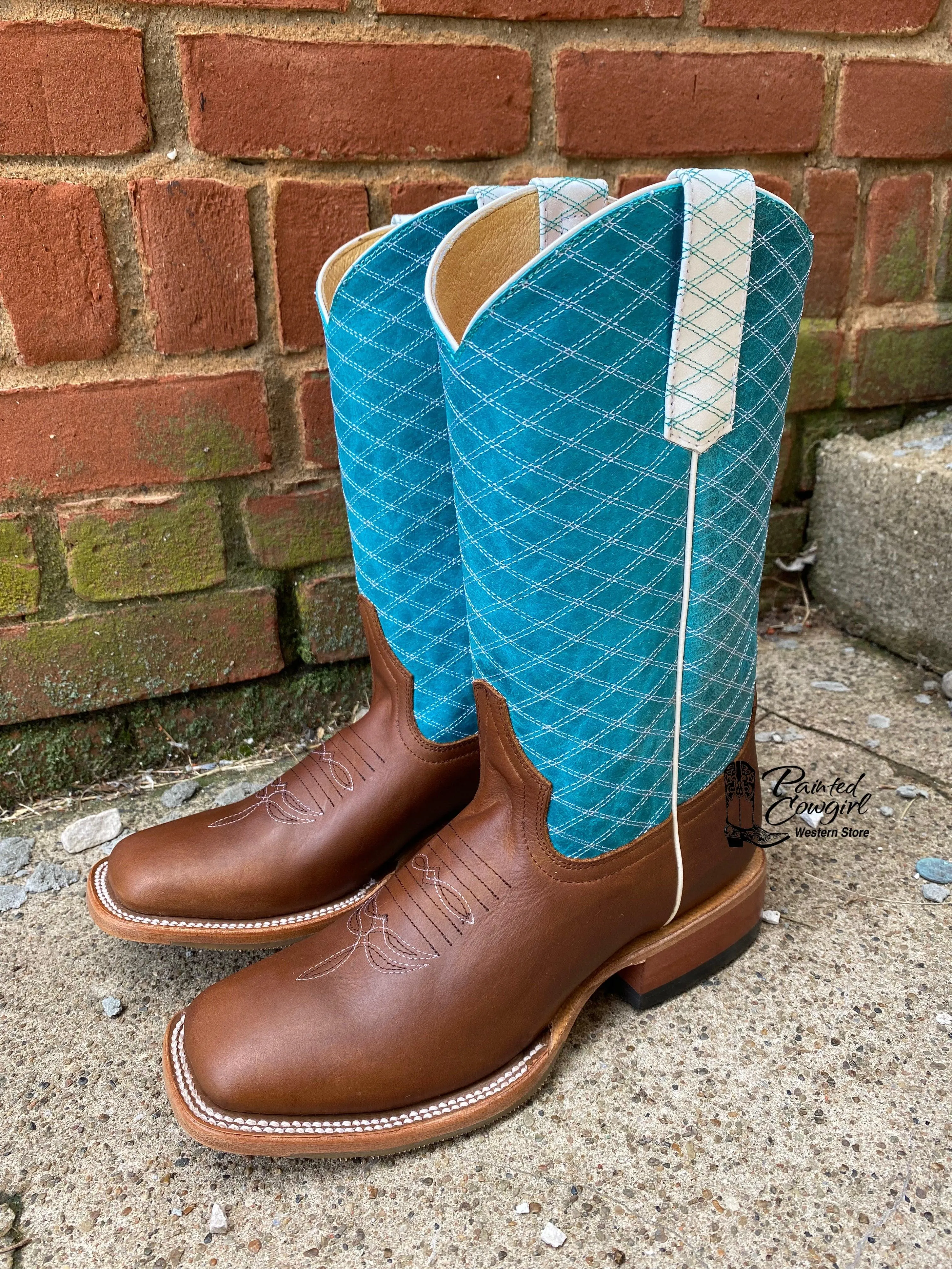 Macie Bean Girl’s Children Turquoise & Brown Square Toe Western Boots MK9159