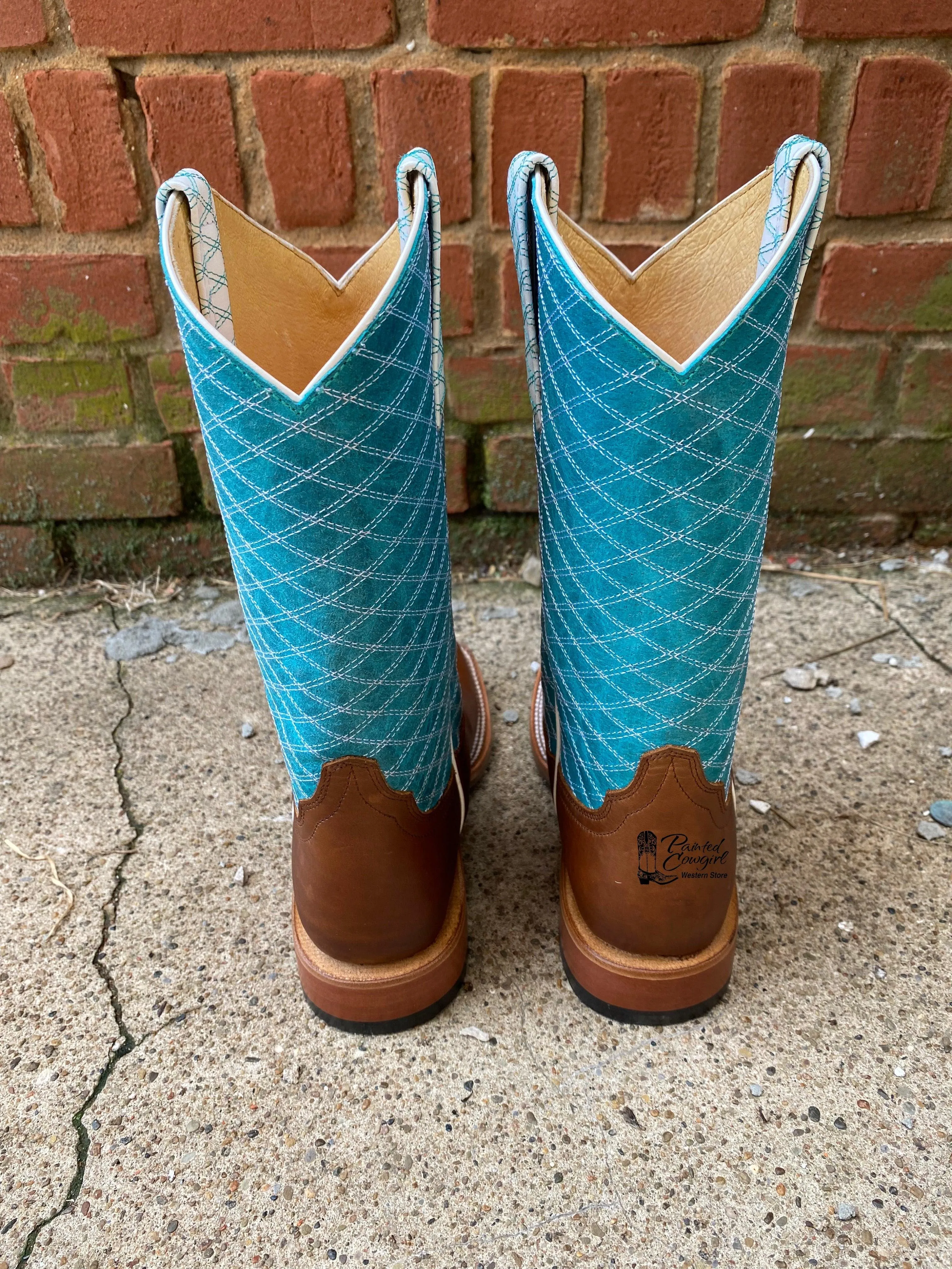 Macie Bean Girl’s Children Turquoise & Brown Square Toe Western Boots MK9159