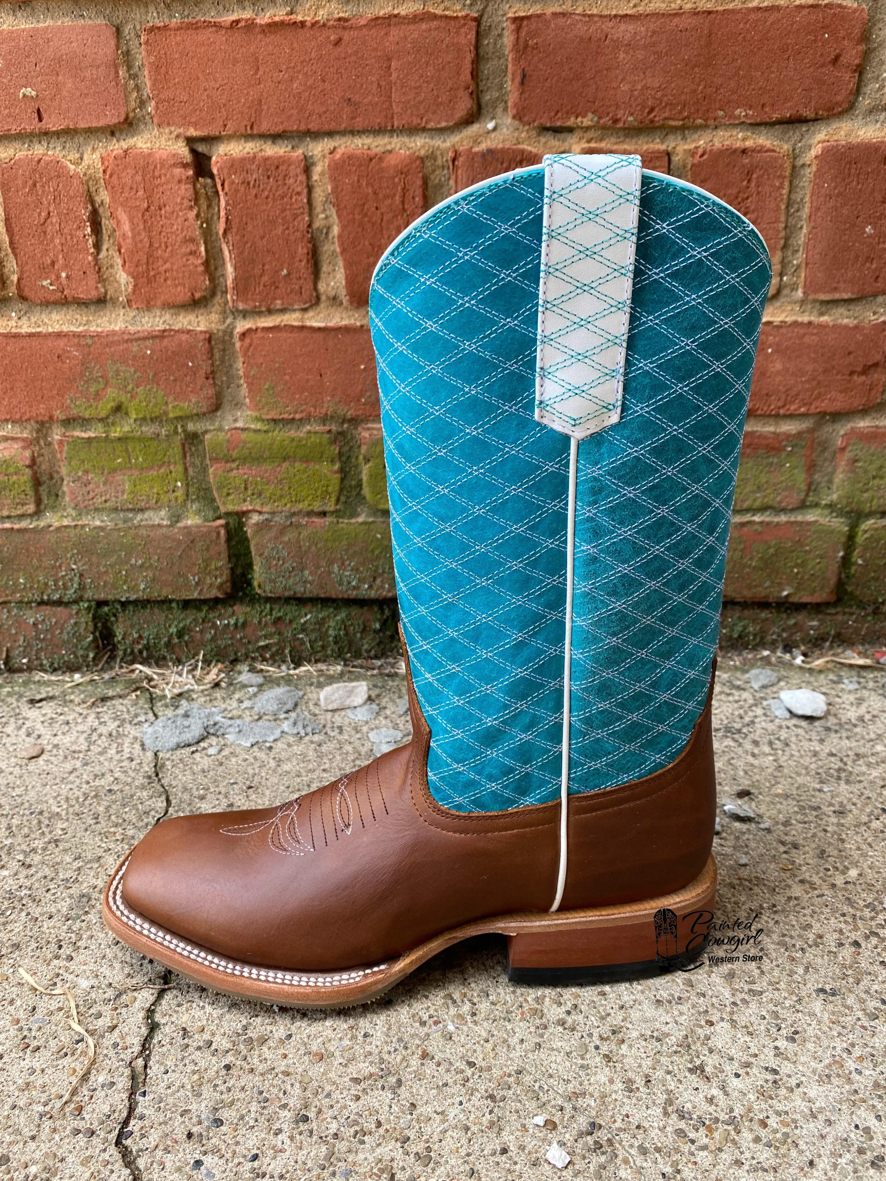 Macie Bean Girl’s Children Turquoise & Brown Square Toe Western Boots MK9159