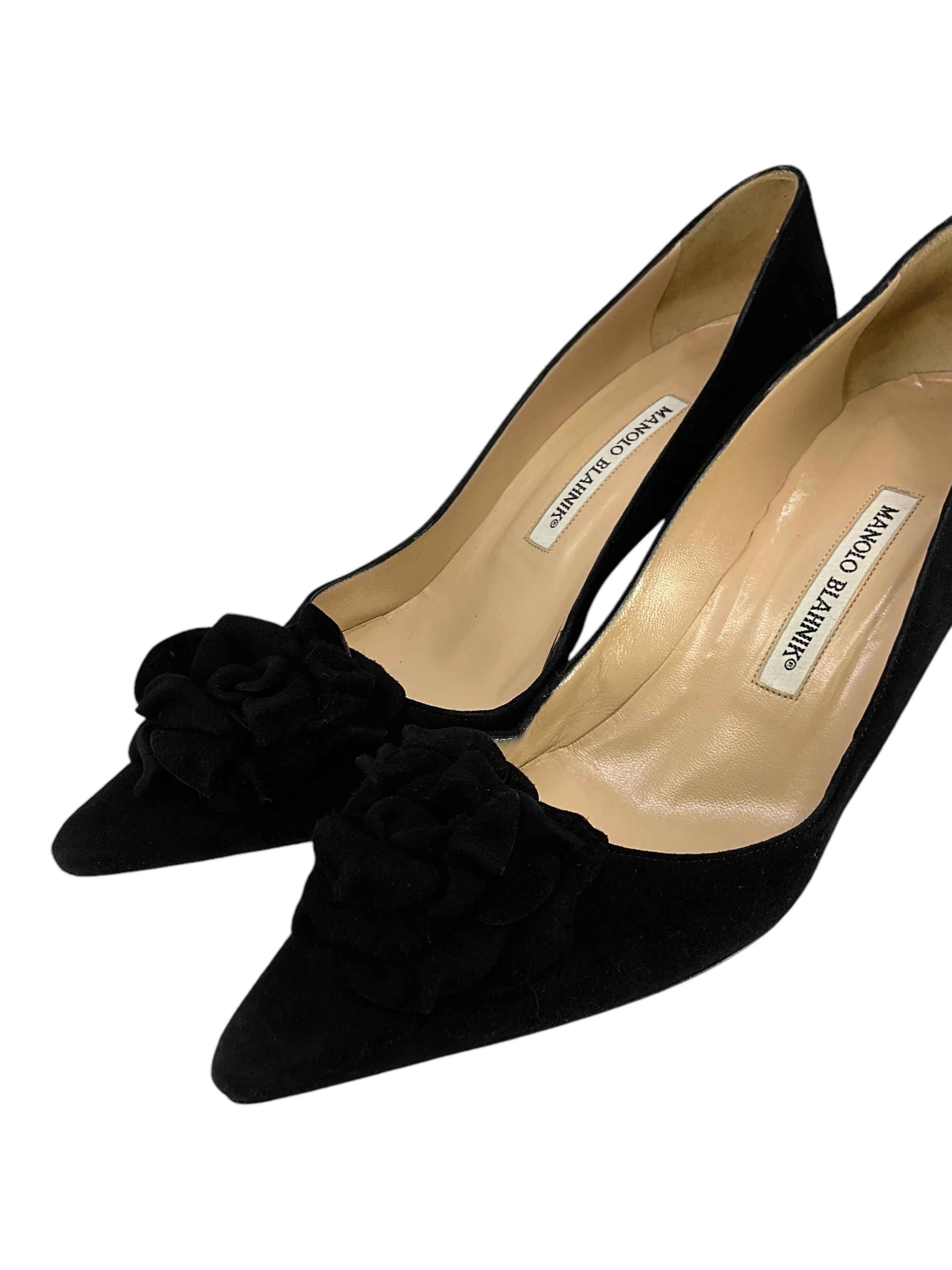 Manolo Blahnik Lisa Flower Suede Pumps Size 8.5