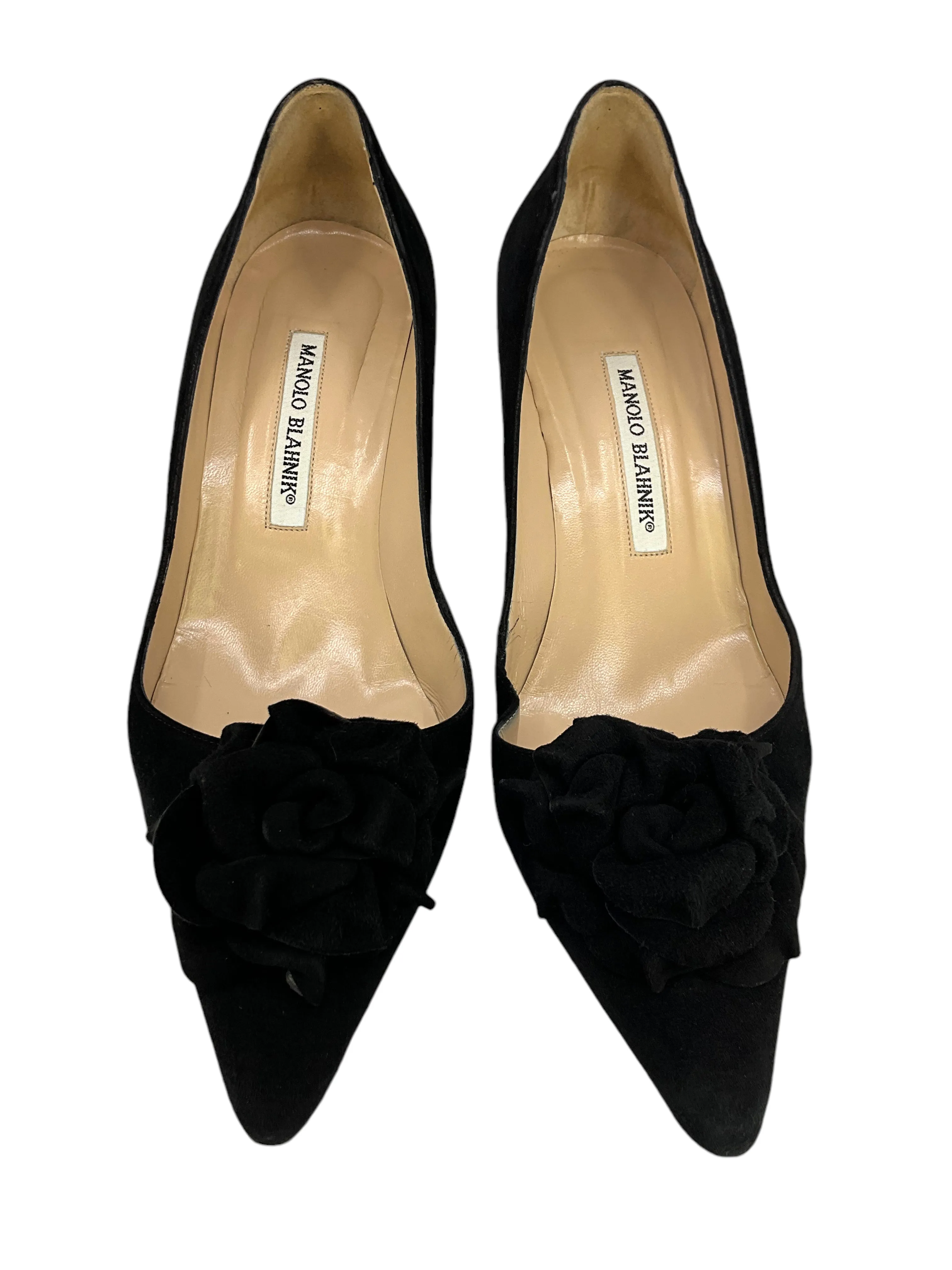 Manolo Blahnik Lisa Flower Suede Pumps Size 8.5