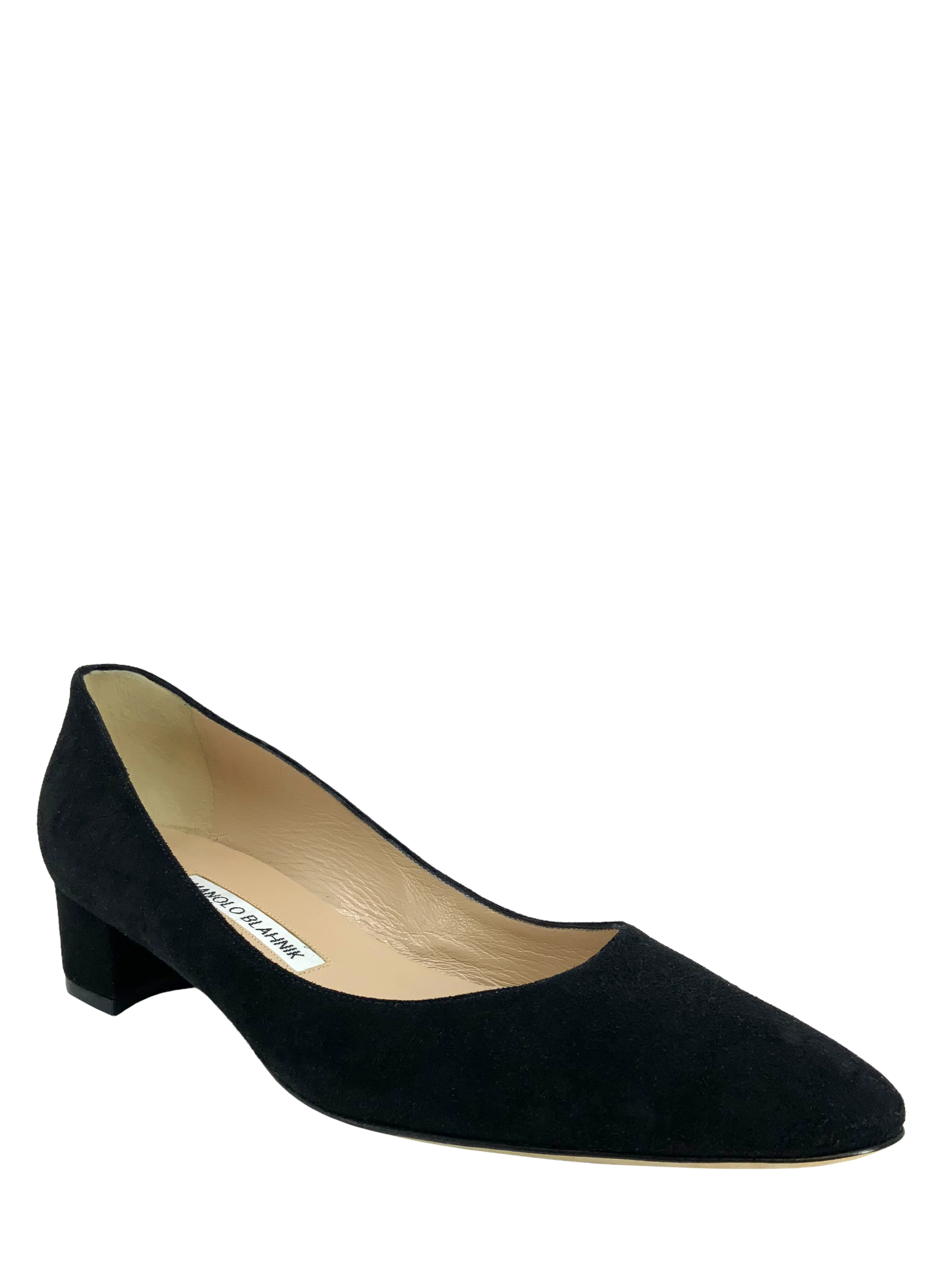 Manolo Blahnik Listony Block-Heel Suede Pumps 8.5