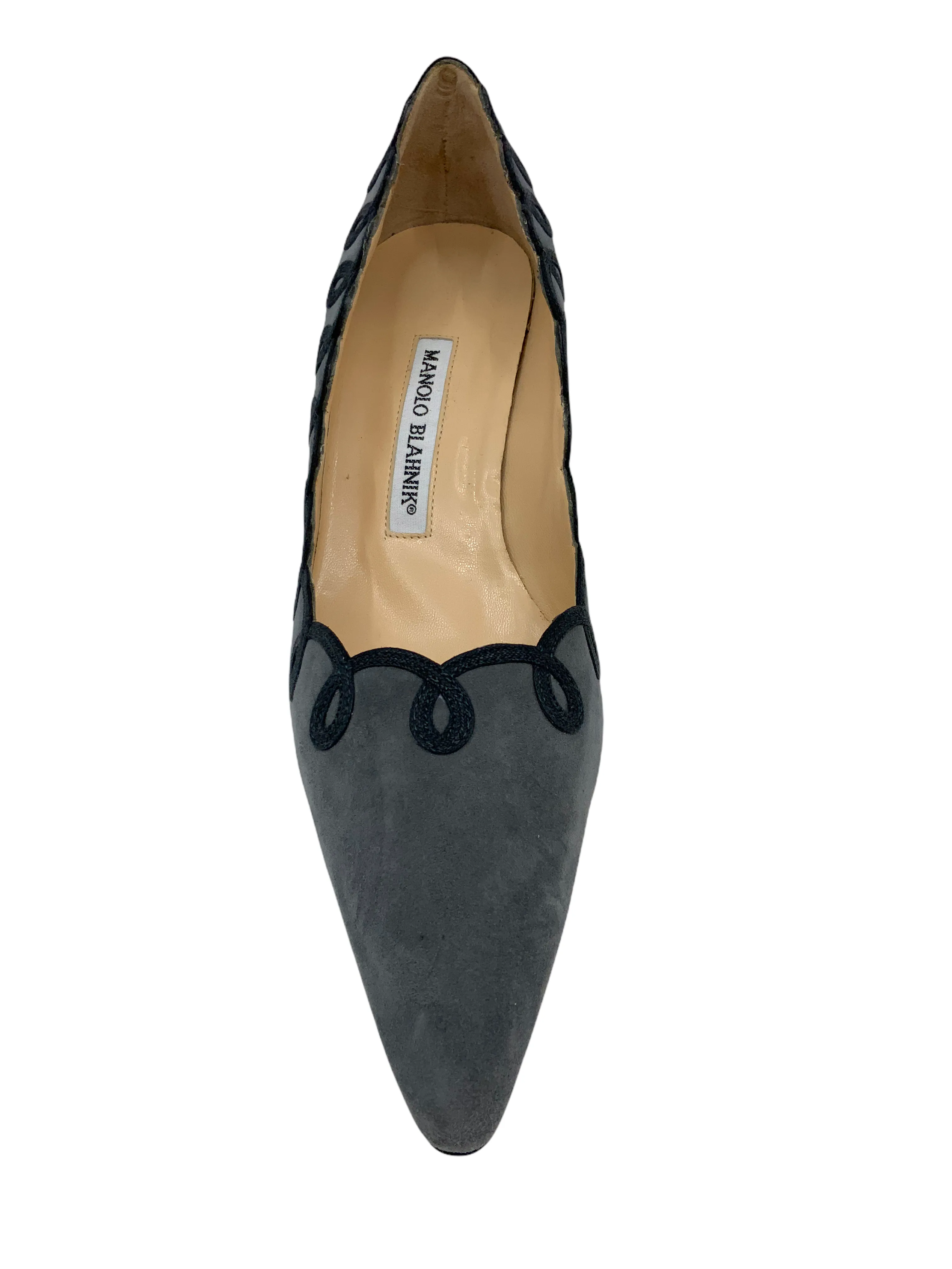 Manolo Blahnik Suede Applique Swirl Pumps Size 8.5