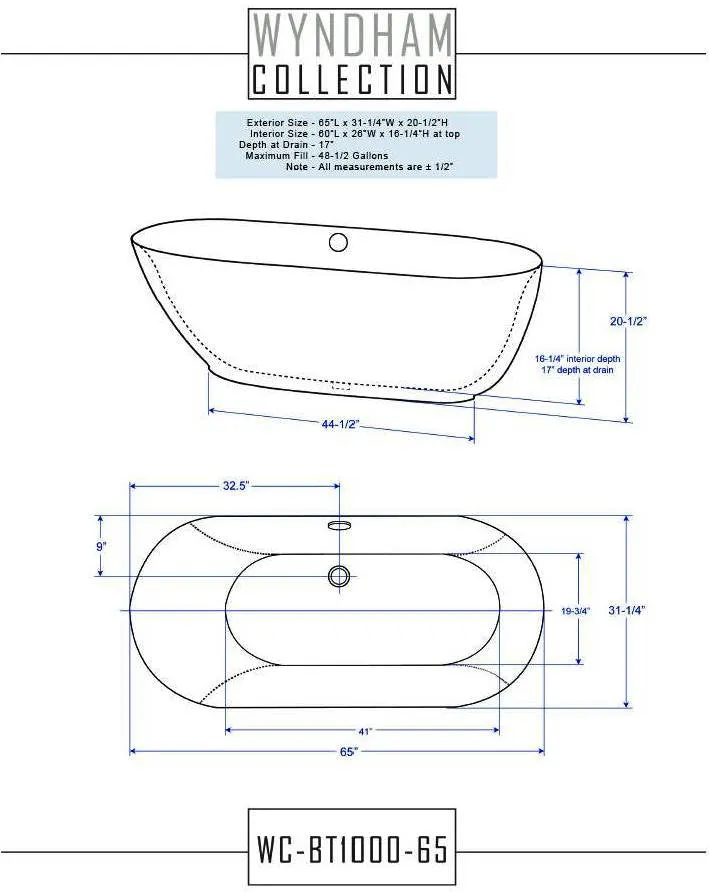 Melissa 65" Soaking Bathtub By Wyndham Collection