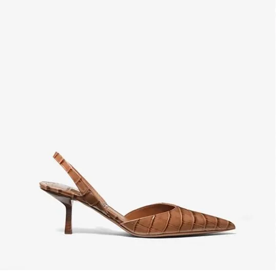 Michael Kors Holly Crocodile Embossed Leather Pumps, Brown