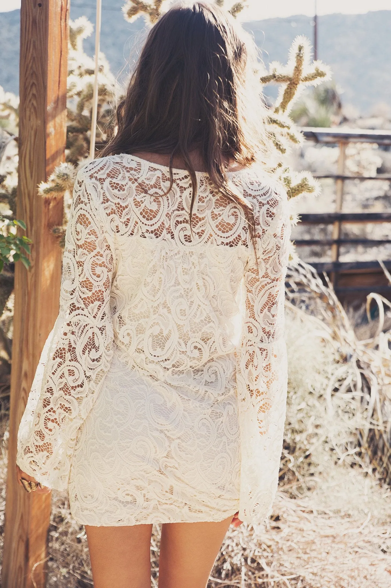 Miya Lace Bell Sleeve Dress - Ivory