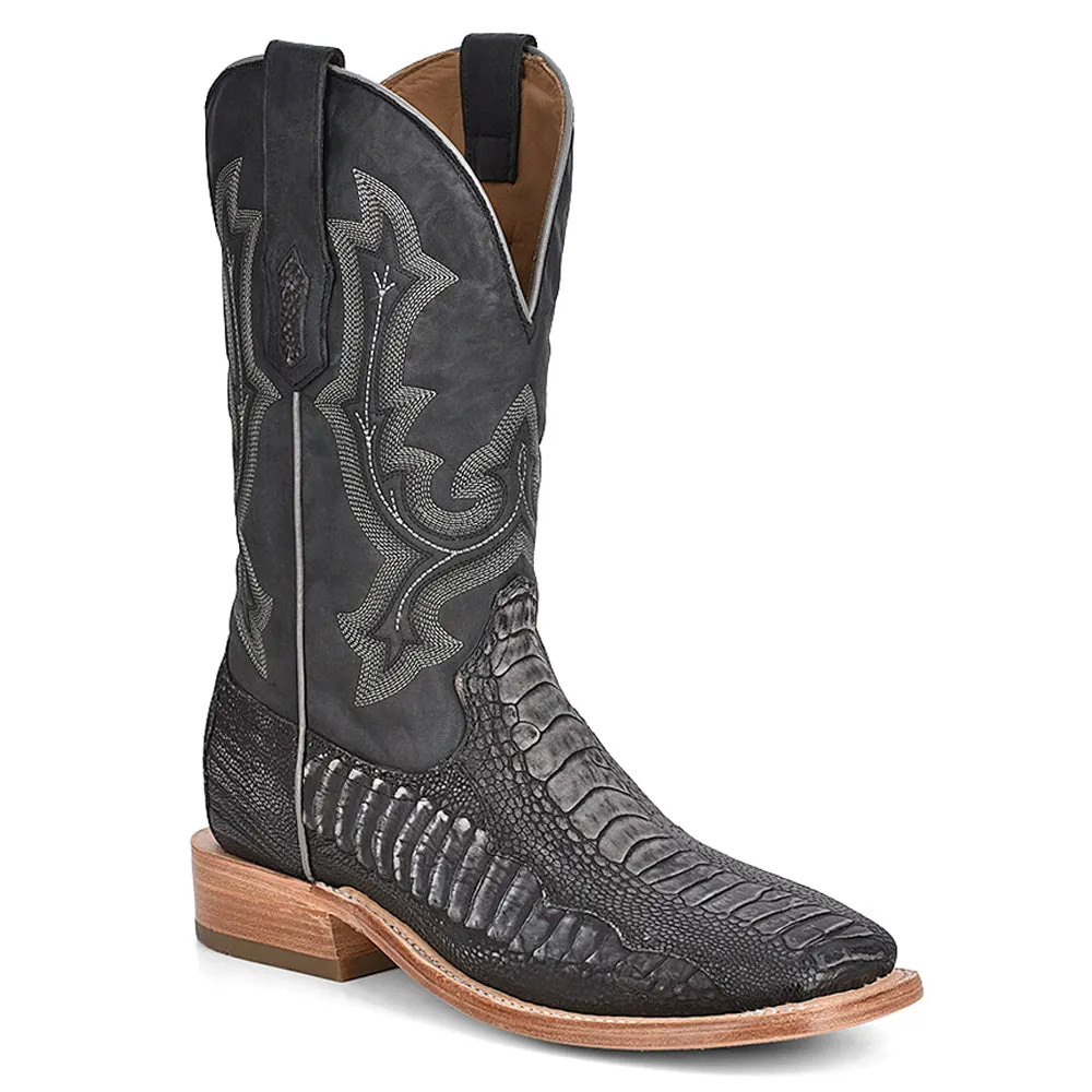 Mn Ostrich Leg Embroidery Wide Square Toe Cowboy Boots