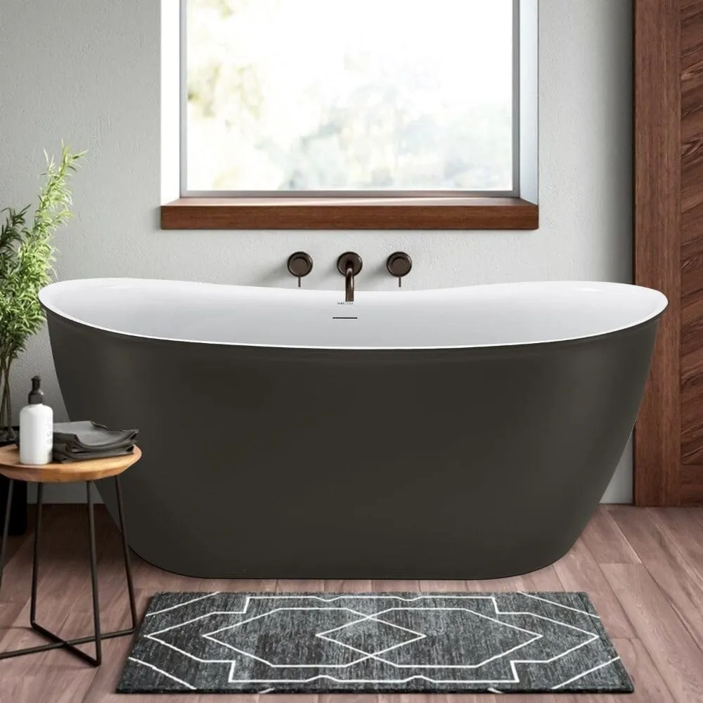 Mokleba 59'' Acrylic Double Slipper Freestanding Bathtub Deep Soaking Tub