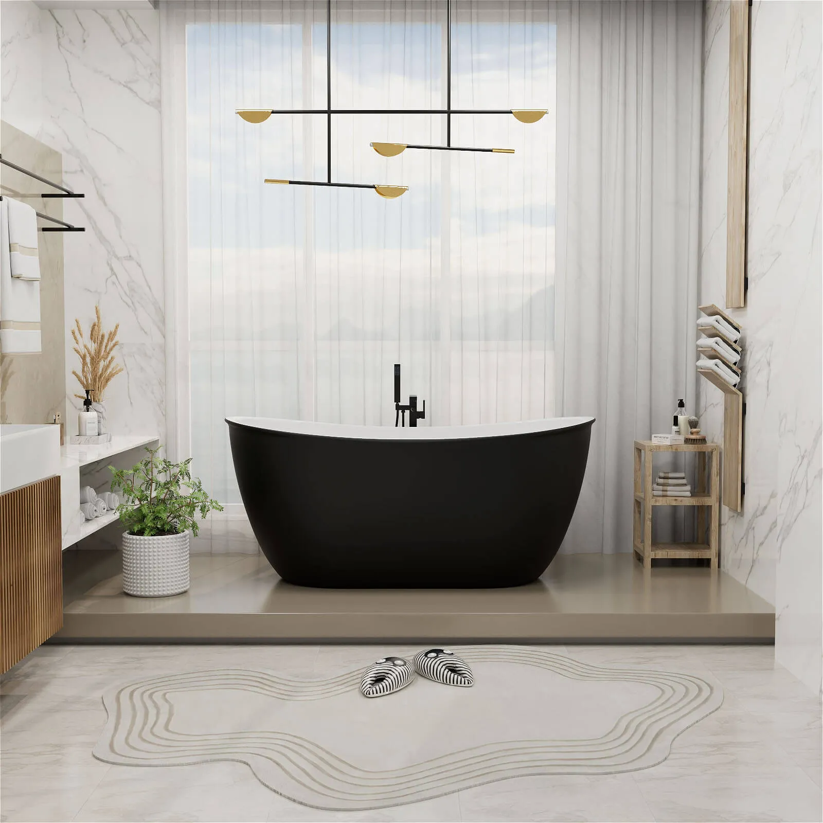 Mokleba 59'' Acrylic Double Slipper Freestanding Bathtub Deep Soaking Tub