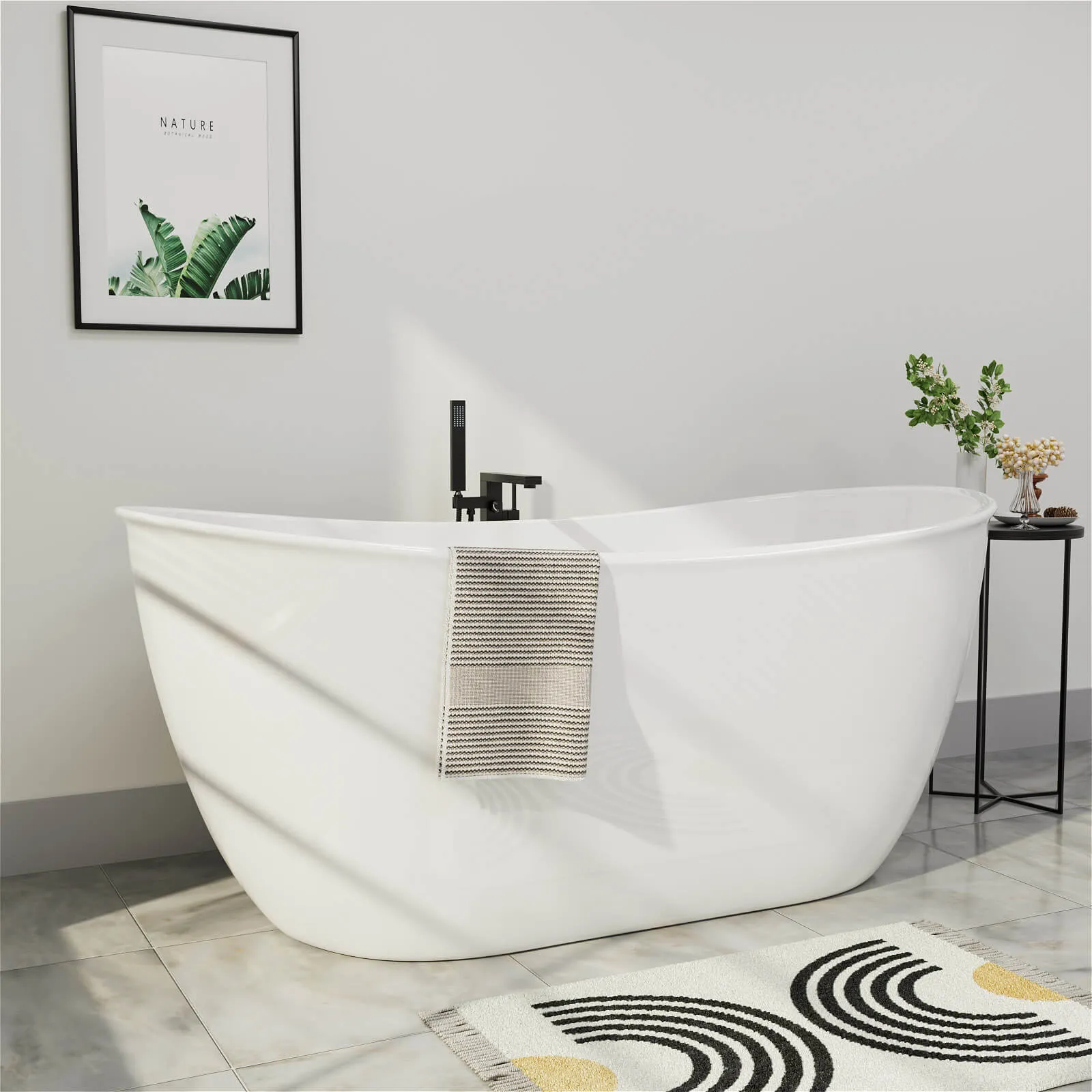 Mokleba 59'' Acrylic Double Slipper Freestanding Bathtub Deep Soaking Tub