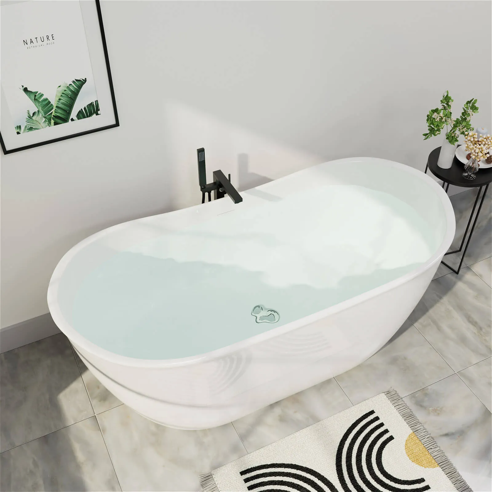 Mokleba 59'' Acrylic Double Slipper Freestanding Bathtub Deep Soaking Tub