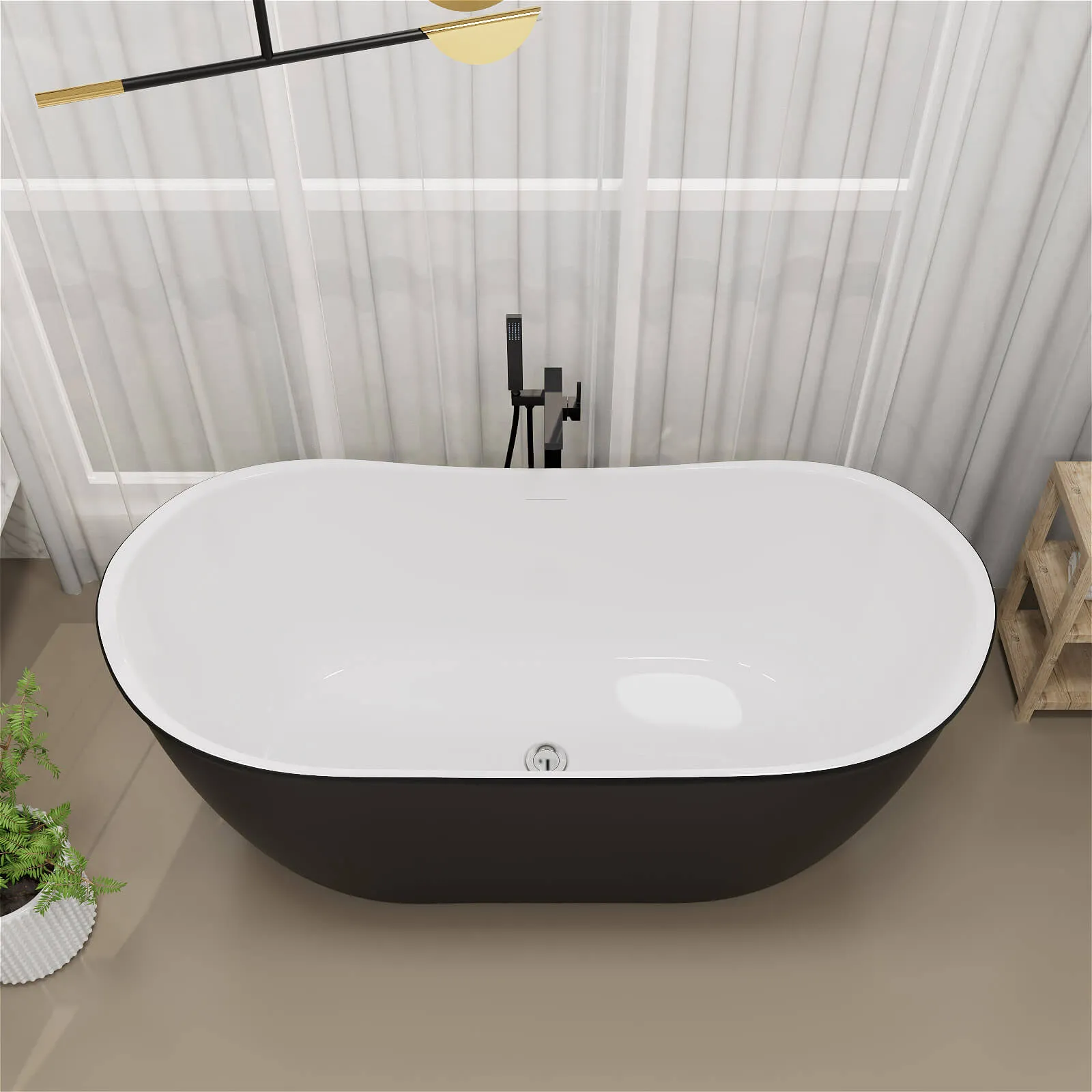 Mokleba 59'' Acrylic Double Slipper Freestanding Bathtub Deep Soaking Tub